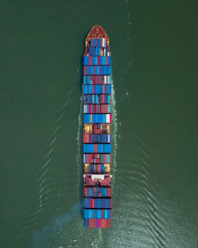 Ship with containers on sea